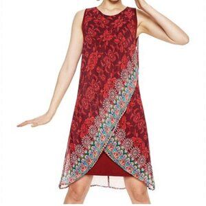 Desigual Red Floral Paisley Mosaic Print Asymmetric Shift Dress
